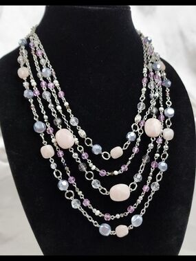 Retired Lia Sophia Multi-Strand Pink, Lavender & Pale Blue Beaded Necklace